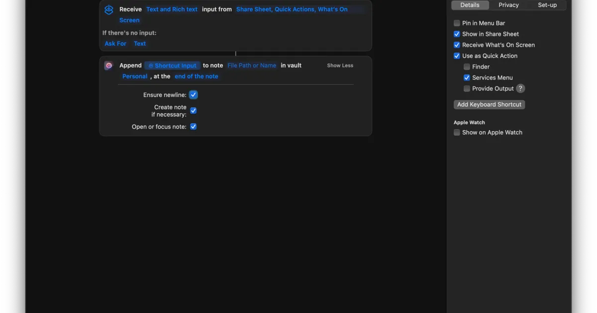 Bring the power of Apple Shortcuts to Obsidian
