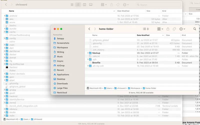 Managing a home folder with version control