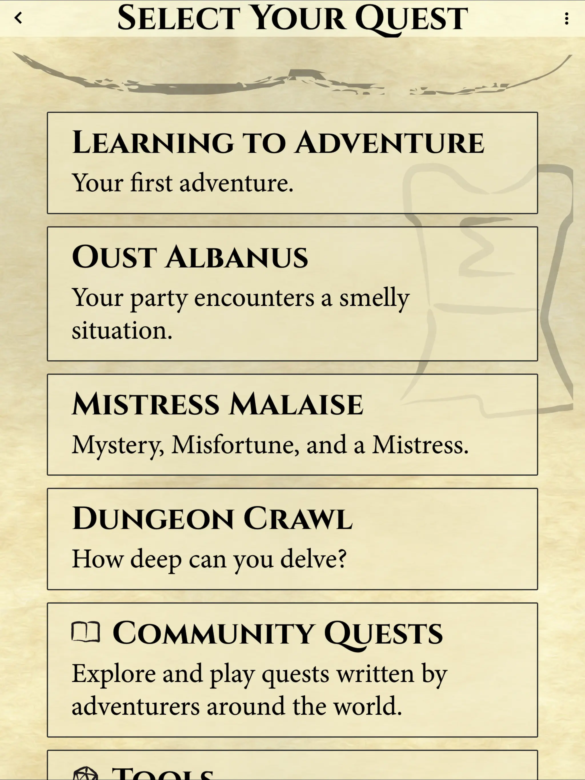 Expedition roleplaying card game quests